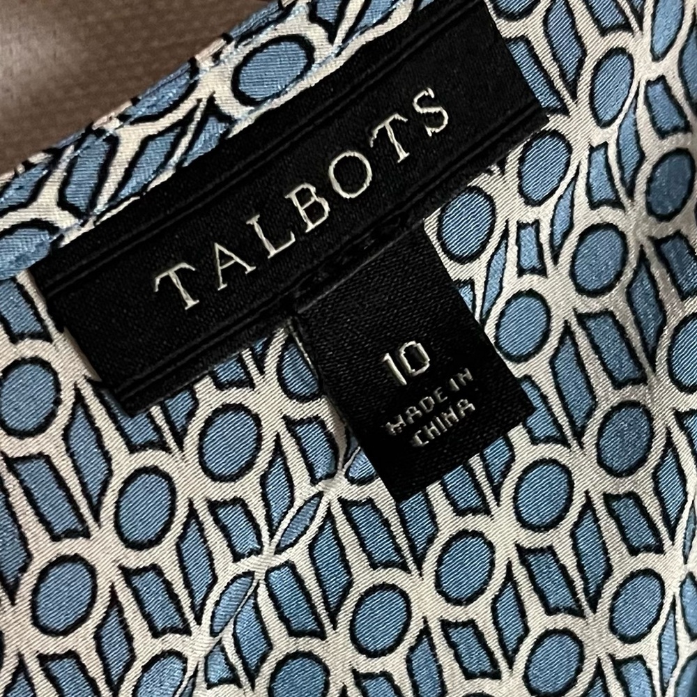 Talbots • Blue Patterned 100% Silk Blouse - image 3